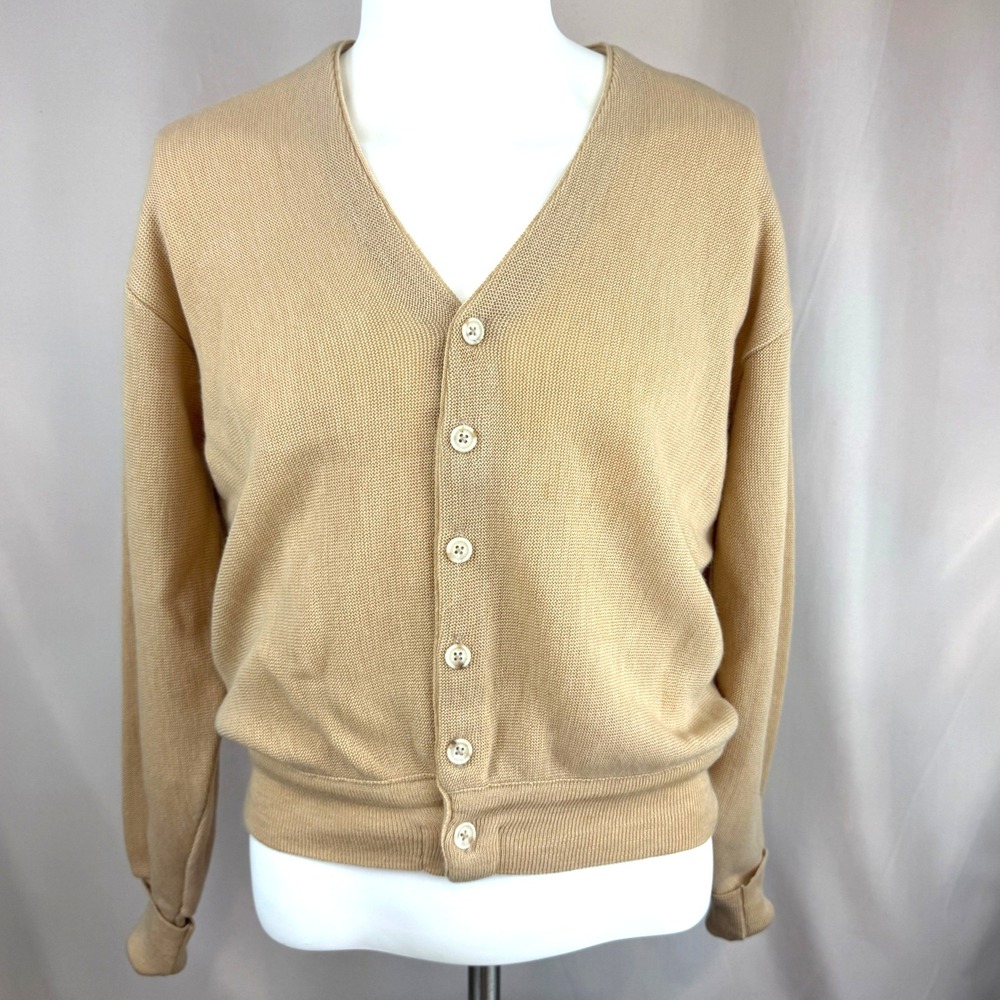 NWOT Vintage BOTANY 500 Mens|L|Cardigan Tan Sweater Rockabilly Scandi Grandpa